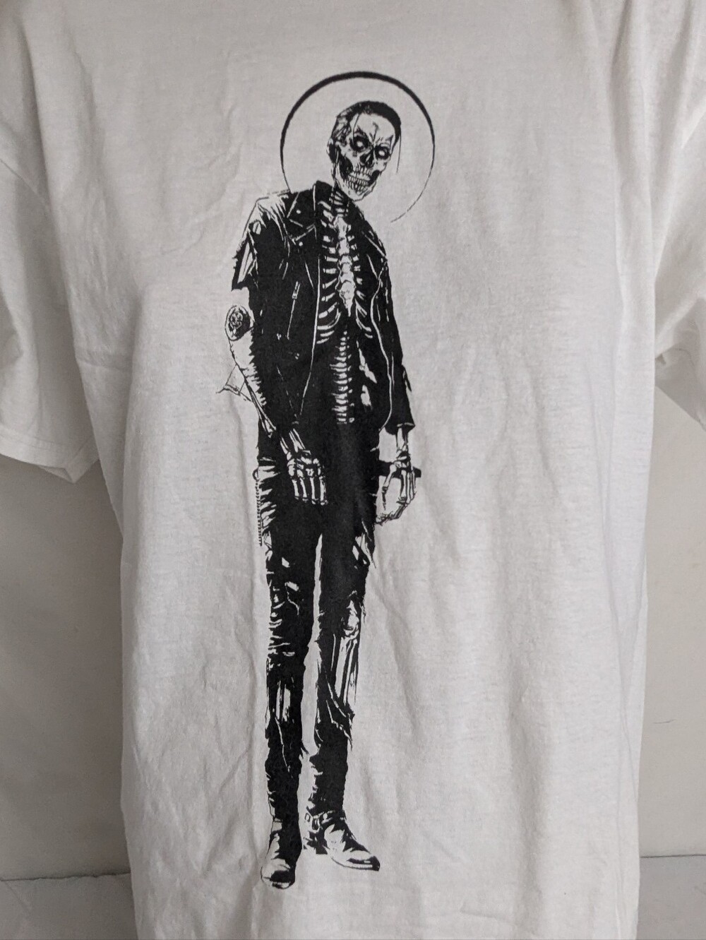 G.-Eazy Rapper Hits Hop White Graphic Skeleton Tee  Medium
